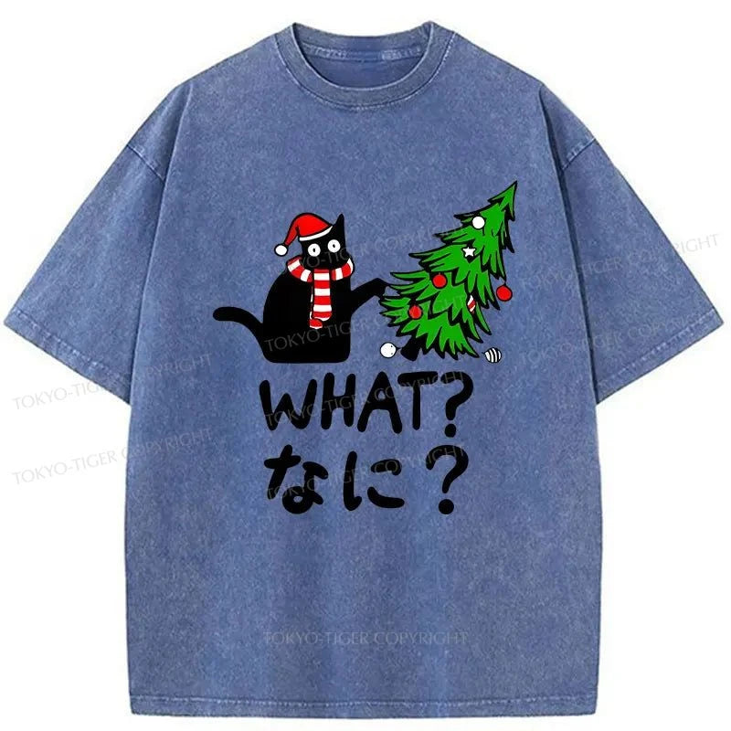 Tokyo-Tiger Naughty Cat Christmas Washed T-Shirt