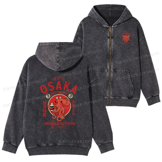 Tokyo-Tiger Drunken Octopus Japan Washed Zip Hoodie