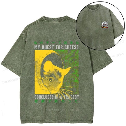 Tokyo-Tiger Mouse Has A Passion For Cheese Front Back Washed T-Shirt