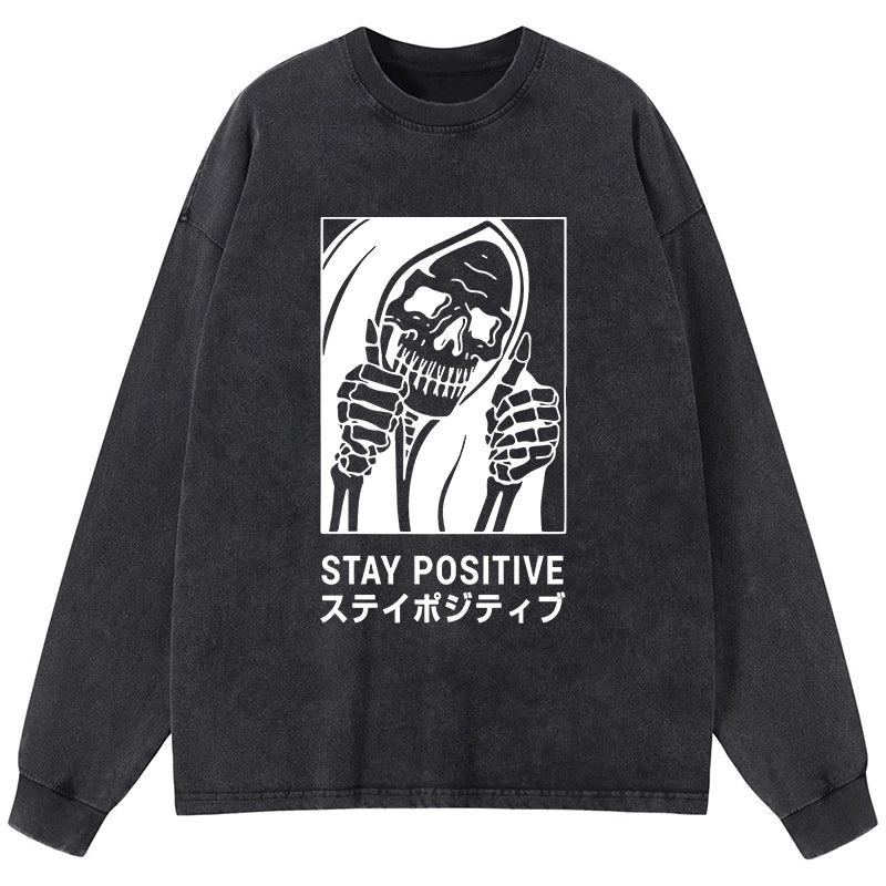 Tokyo-Tiger Stay Positive Skeleton Washed Long Sleeve T-Shirt