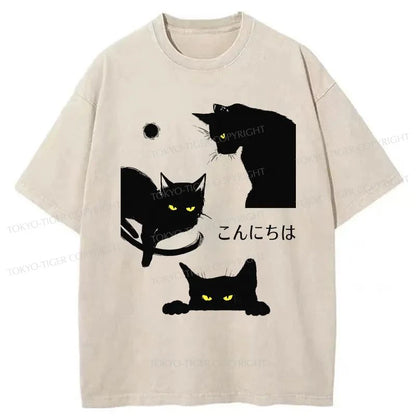 Tokyo-Tiger Three Cute Cats Washed T-Shirt