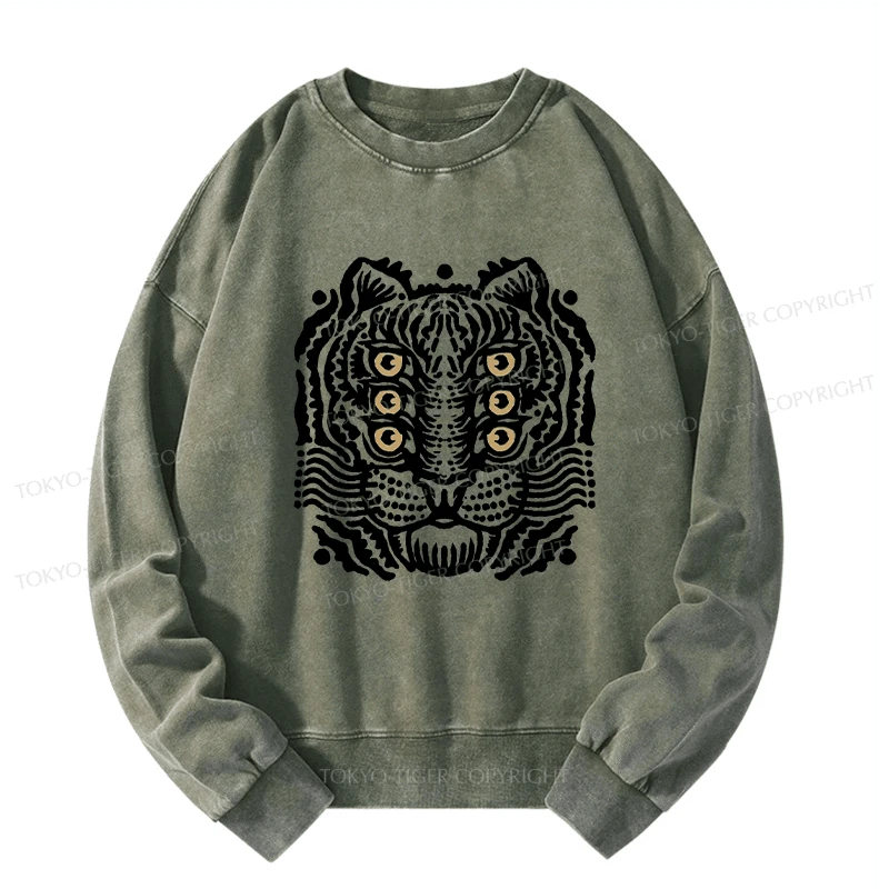 Tokyo-Tiger Six-eyed Cat Japanese Washed Sweatshirt