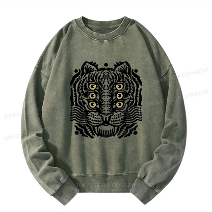 Tokyo-Tiger Six-eyed Cat Japanese Washed Sweatshirt