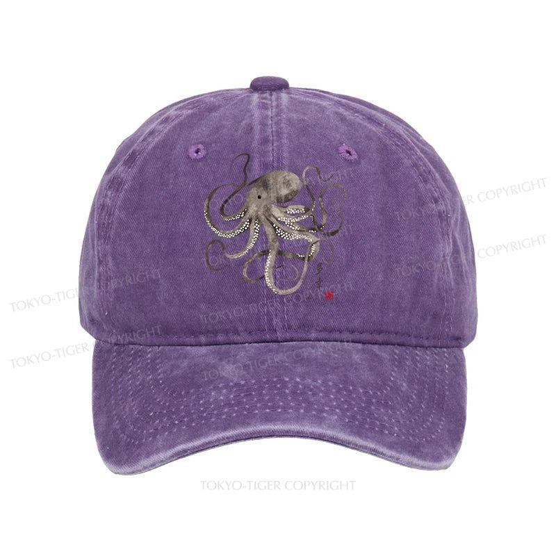 Tokyo-Tiger Octopus Japanese Calligraphy Washed Cap