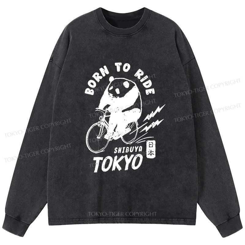 Tokyo-Tiger Pandas Ride Bicycles Washed Long Sleeve T-Shirt