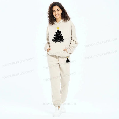 Tokyo-Tiger Black Cat Christmas Tree Fleece Lined Hoodie Set