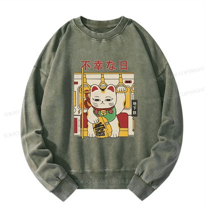 Tokyo-Tiger Lucky Cat Who Doesn't Want To Work Washed Sweatshirt