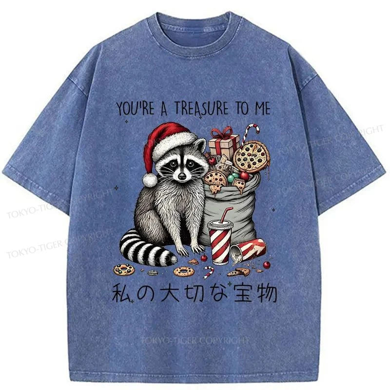 Tokyo-Tiger Cute Raccoon Christmas Washed T-Shirt