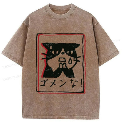 Tokyo-Tiger Apologetic Cat Washed T-Shirt