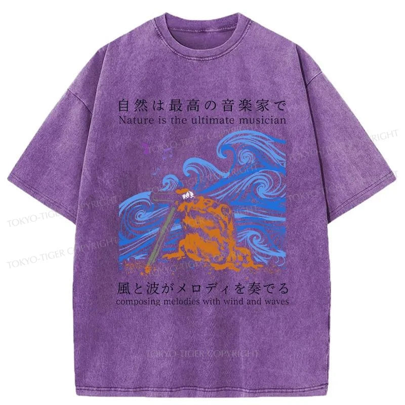 Tokyo-Tiger Frog Musician Washed T-Shirt