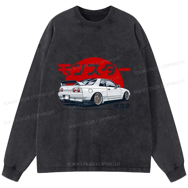 Tokyo-Tiger Monster. Skyline R32 GTR Washed Long Sleeve T-Shirt