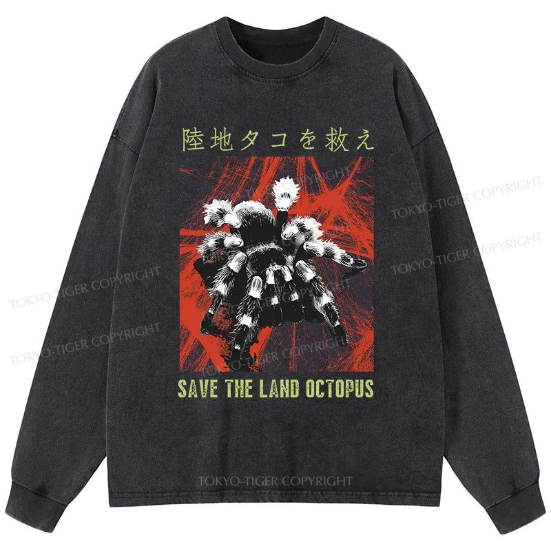 Tokyo-Tiger Real Scary Spiders Washed Long Sleeve T-Shirt