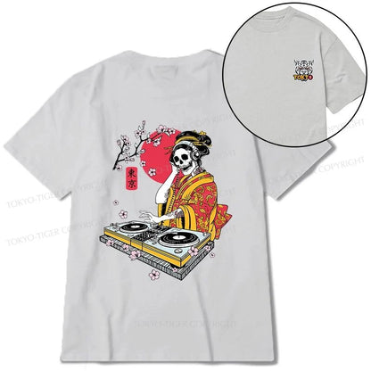 Tokyo-Tiger Japanese Geisha DJ Skull Front Back Classic T-Shirt