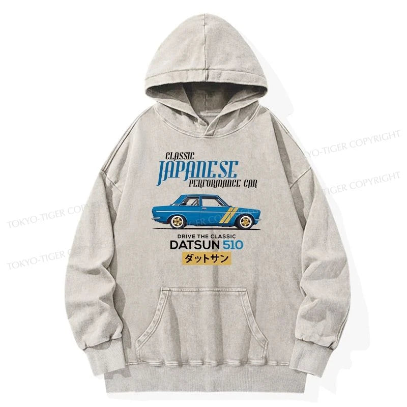 Tokyo-Tiger Datsun 510 - Classic Japanese Car Washed Hoodie