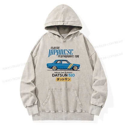 Tokyo-Tiger Datsun 510 - Classic Japanese Car Washed Hoodie