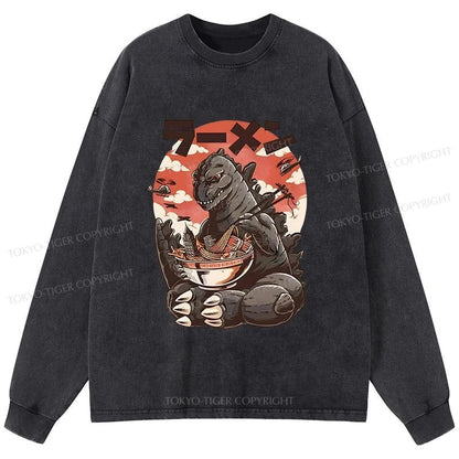 Tokyo-Tiger Ramen Monster Japanese Washed Long Sleeve T-Shirt