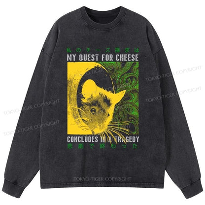 Tokyo-Tiger Mouse Has A Passion For Cheese Washed Long Sleeve T-Shirt