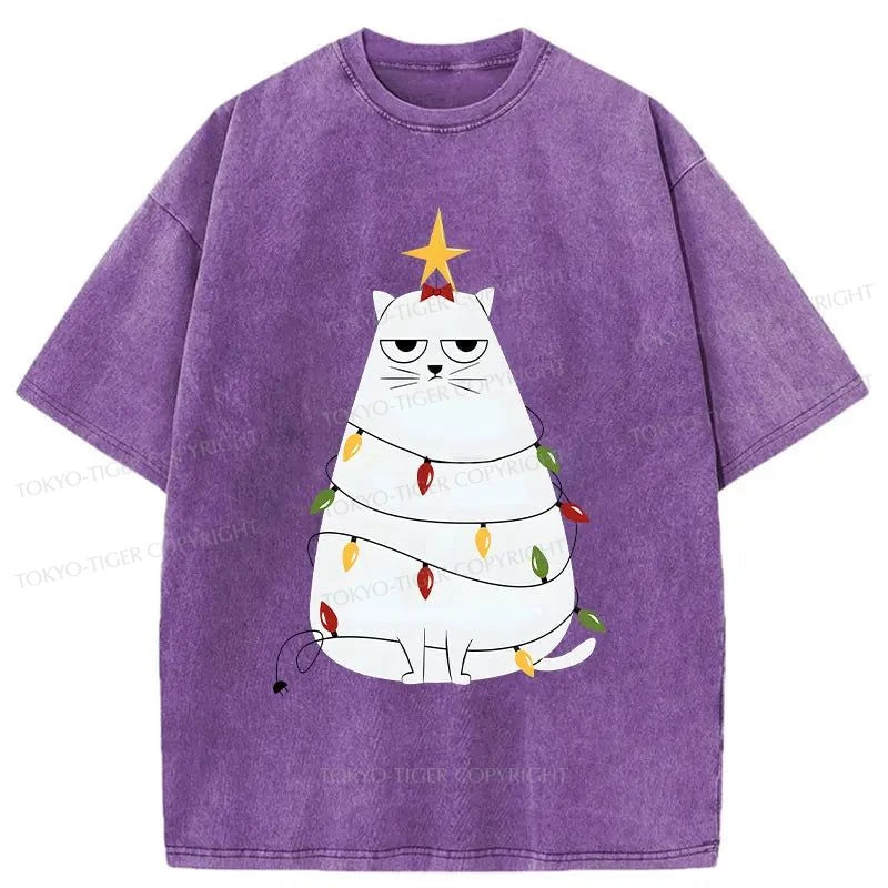 Tokyo-Tiger Chubby Cat Celebrates Christmas Washed T-Shirt