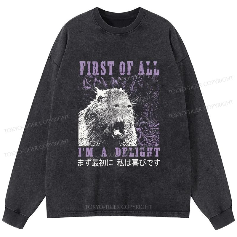 Tokyo-Tiger First Of All I'm A Delight Washed Long Sleeve T-Shirt