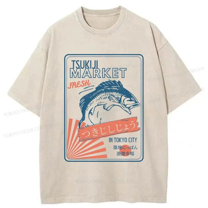 Tokyo-Tiger Tsukiji Fish Market Tokyo Japan Washed T-Shirt