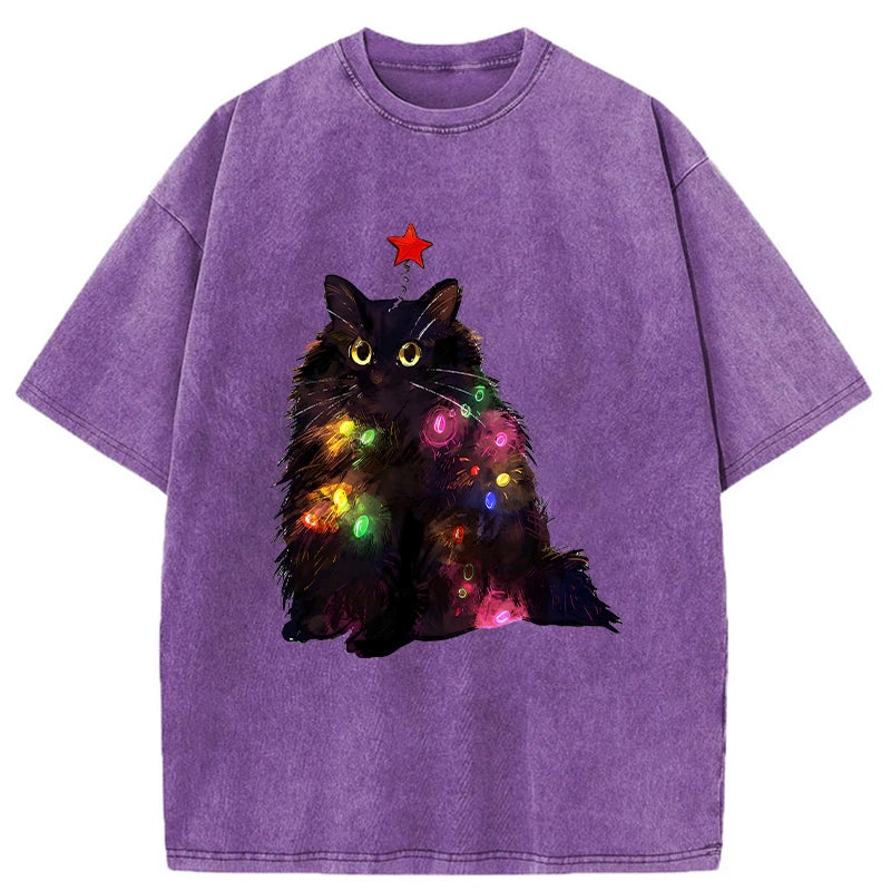 Tokyo-Tiger Christmas Lights Cat Washed T-Shirt