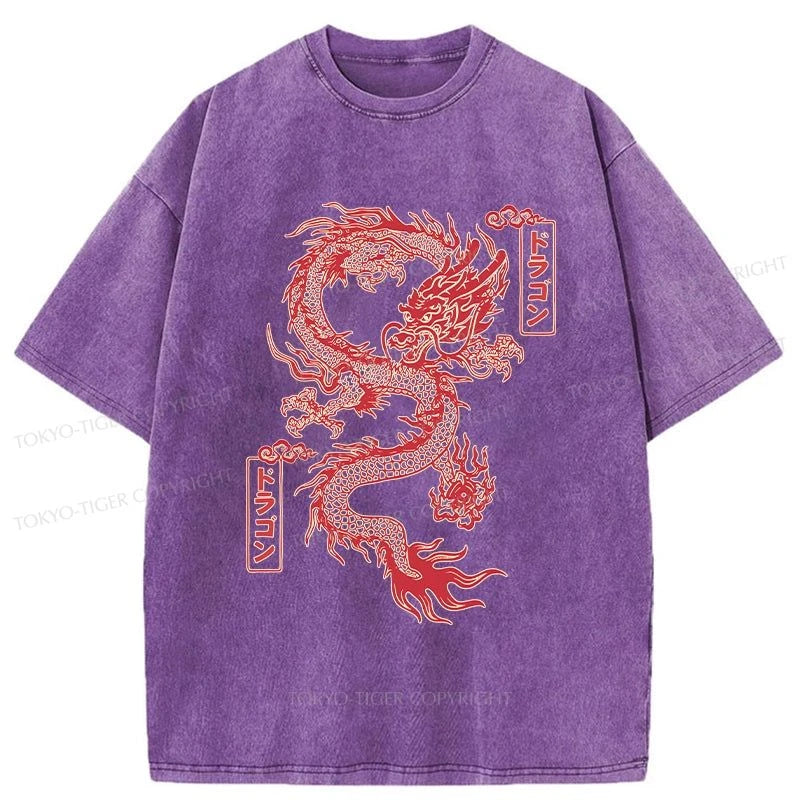 Tokyo-Tiger Dragon With Ball Totem Washed T-Shirt