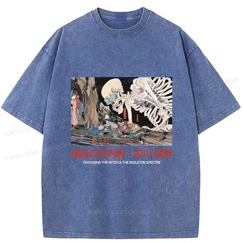 Tokyo-Tiger Japanese Skeleton Painting Retro Washed T-Shirt