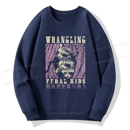 Tokyo-Tiger Wrangling Feral Raccoon Kids Sweatshirt