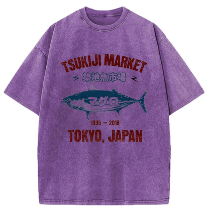 Tokyo-Tiger Japanese Tsukiji Fish Market Washed T-Shirt