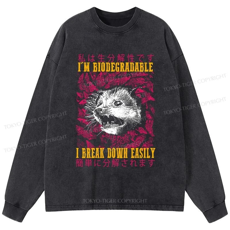 Tokyo-Tiger An Easily Breakable Opossum Washed Long Sleeve T-Shirt