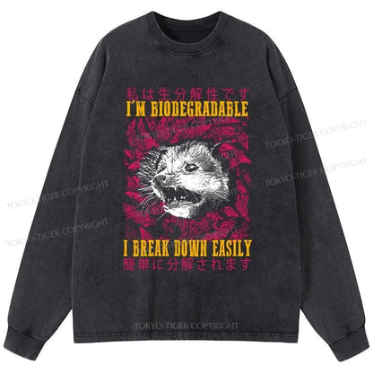 Tokyo-Tiger An Easily Breakable Opossum Washed Long Sleeve T-Shirt