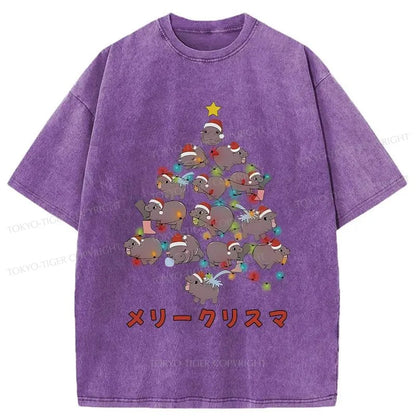 Tokyo-Tiger Moo Deng Christmas Tree Japanese Washed T-Shirt