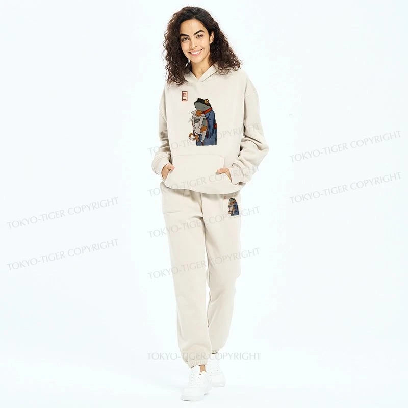 Tokyo-Tiger The Frog Holds The Cat Fleece Lined Hoodie Set