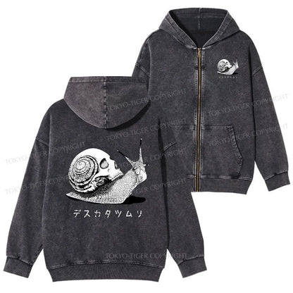 Tokyo-Tiger Death Snail Manga Washed Zip Hoodie