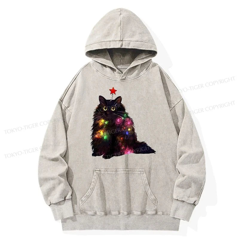 Tokyo-Tiger Christmas Lights Cat Washed Hoodie