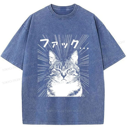 Tokyo-Tiger Angry Cat Washed T-Shirt