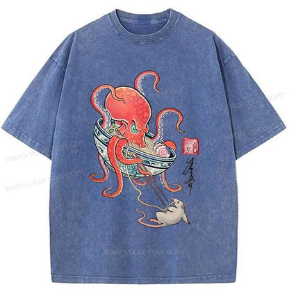 Tokyo-Tiger Octopus Versus Mouse Washed T-Shirt