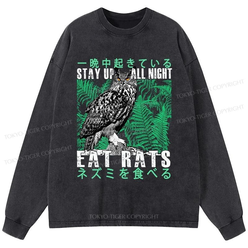 Tokyo-Tiger Owls Prey On Rats At Night Washed Long Sleeve T-Shirt