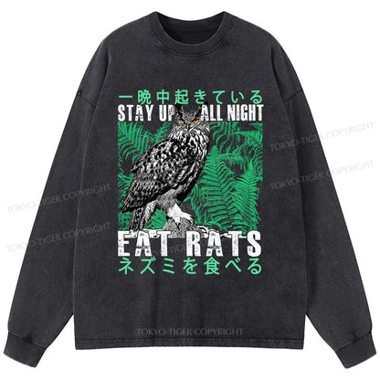 Tokyo-Tiger Owls Prey On Rats At Night Washed Long Sleeve T-Shirt