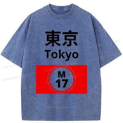 Tokyo-Tiger Tokyo Train Station Sign Washed T-Shirt