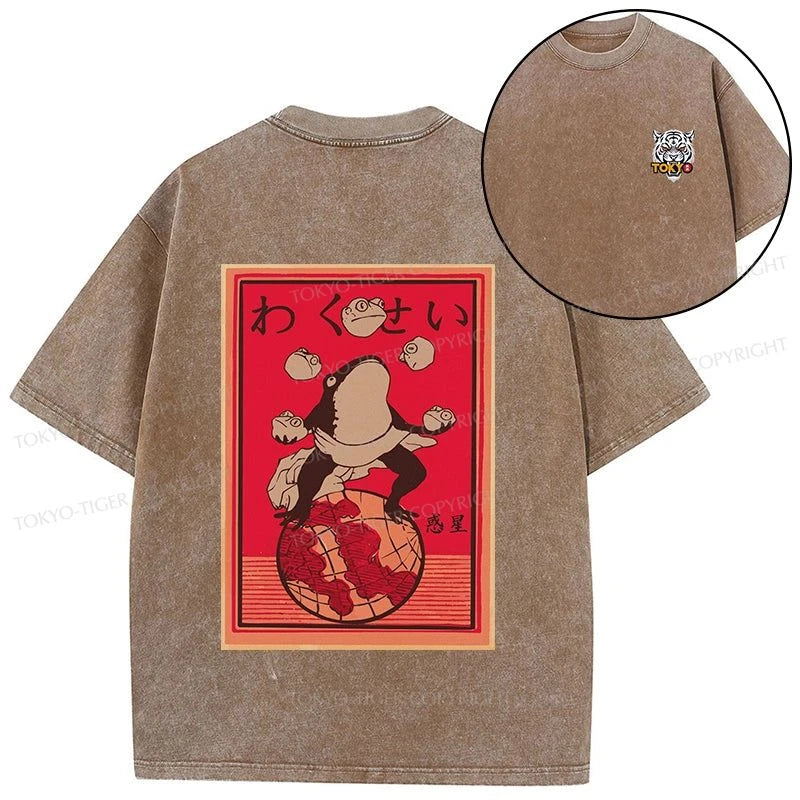 Tokyo-Tiger Wakusei Frog Funny Front Back Washed T-Shirt