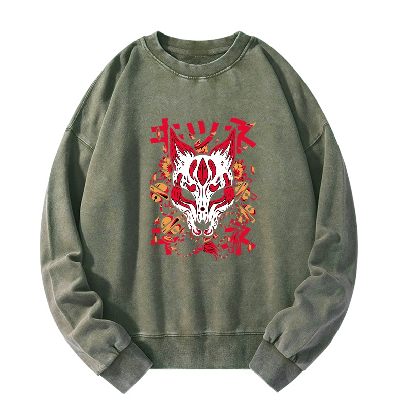 Tokyo-Tiger Japanese Kitsune Mask Washed Sweatshirt