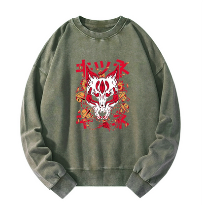 Tokyo-Tiger Japanese Kitsune Mask Washed Sweatshirt