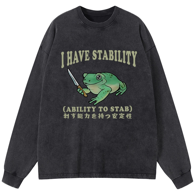 Tokyo-Tiger Mentally Stable Assassin Frog Washed Long Sleeve T-Shirt