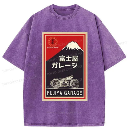 Tokyo-Tiger Motorcycles And Mount Fuji Washed T-Shirt