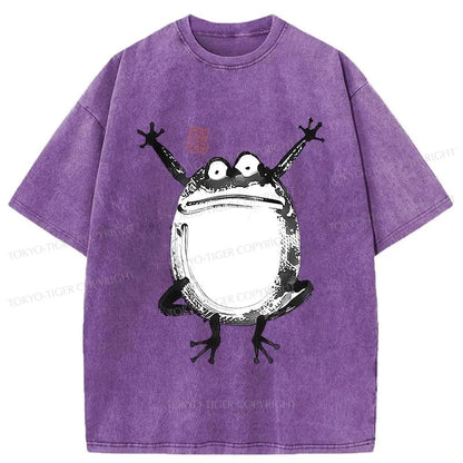 Tokyo-Tiger Funny Frog Jump Washed T-Shirt