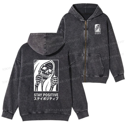 Tokyo-Tiger Stay Positive Skeleton Washed Zip Hoodie