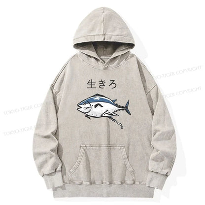 Tokyo-Tiger Running Fish Washed Hoodie