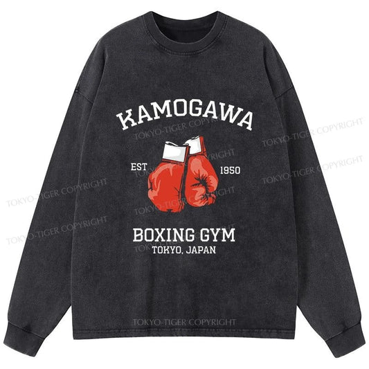 Tokyo-Tiger Retro Boxing Gloves Manga Anime Washed Long Sleeve T-Shirt