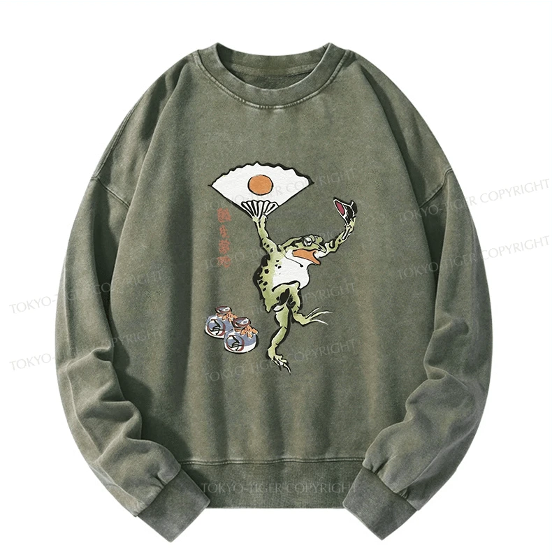 Tokyo-Tiger Dancing Frog Japanese Washed Sweatshirt